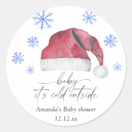 Santa hat - baby het is koud buiten ronde sticker