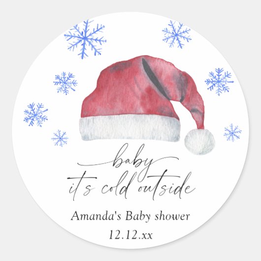 Santa hat - baby het is koud buiten ronde sticker (Voorkant)