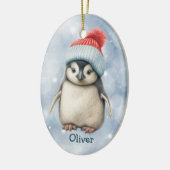 Santa Hat Baby Penguin Kids Ceramic Ornament (Links)