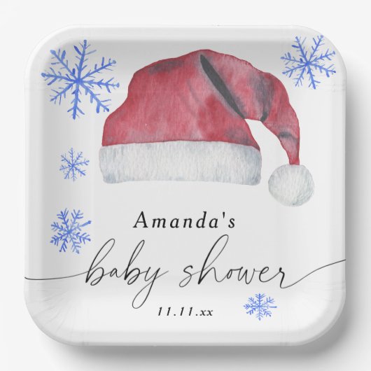 Santa Hat - baby shower Papieren Bordje (Voorkant)