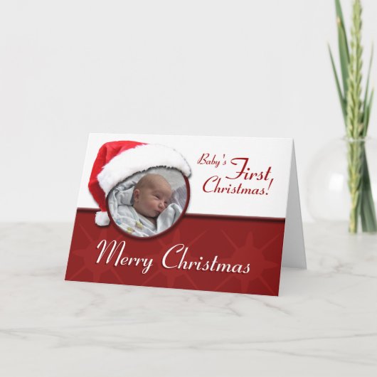 Santa Hat Baby's 1e kerst Wenskaart Feestdagen Kaart (Voorkant)