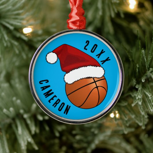 Santa Hat Basketbal Kerstmis Metalen Ornament (Boom)