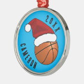 Santa Hat Basketbal Kerstmis Metalen Ornament (Links)