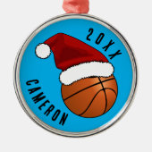 Santa Hat Basketbal Kerstmis Metalen Ornament (Voorkant)