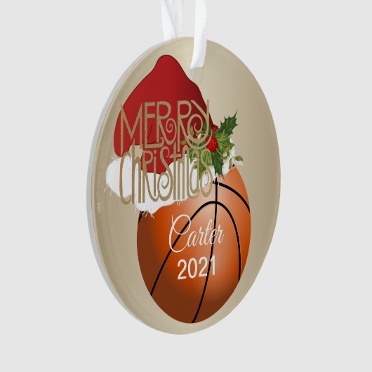 Santa Hat Basketball | DIY-naam Ornament (voorkant)
