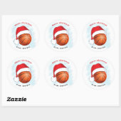 Santa Hat Basketball Merry Kerstmis Ronde Sticker (Vel)