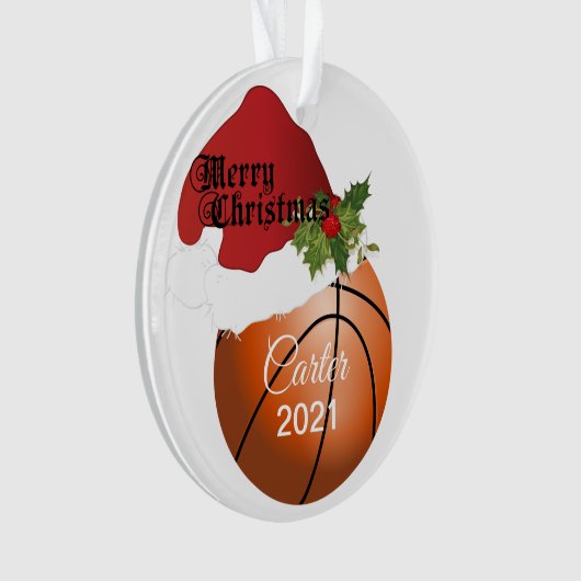 Santa Hat Basketball-ontwerp | DIY-naam Ornament (voorkant)