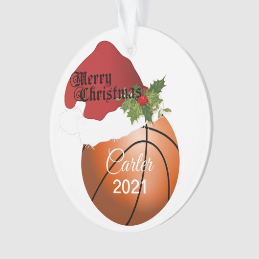 Santa Hat Basketball-ontwerp | DIY-naam Ornament (voorkant)
