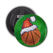 Santa Hat Basketball over Groen Button Flesopener (Voorkant)