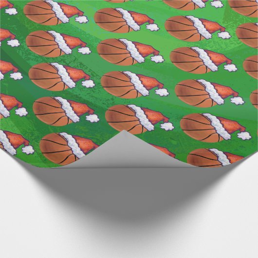 Santa Hat Basketball over Groen Cadeaupapier (Hoek)