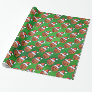 Santa Hat Basketball over Groen Cadeaupapier