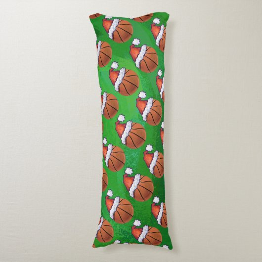 Santa Hat Basketball over Groen Lichaamskussen (Voorkant Verticaal)
