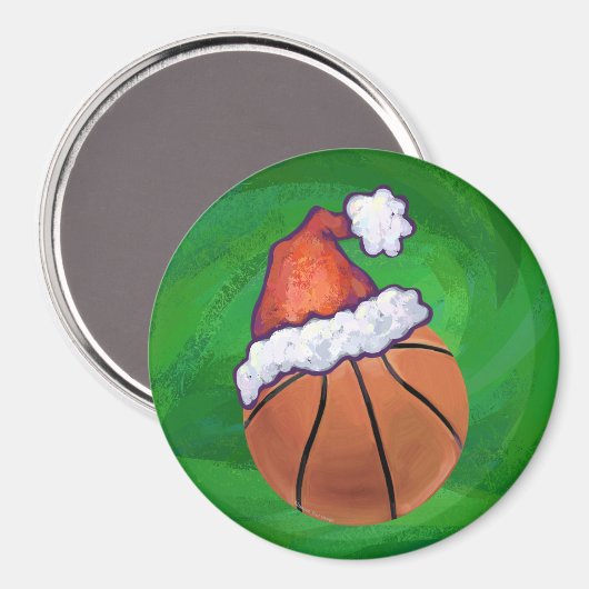 Santa Hat Basketball over Groen Magneet (Voorkant / Achterkant)