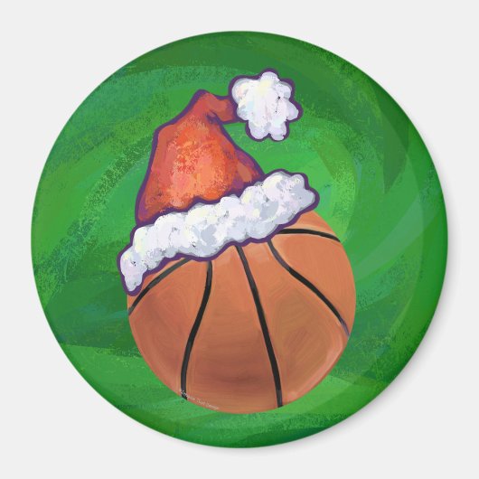 Santa Hat Basketball over Groen Magneet (Voorkant)