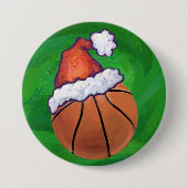 Santa Hat Basketball over Groen Ronde Button 7,6 Cm (Voorkant)