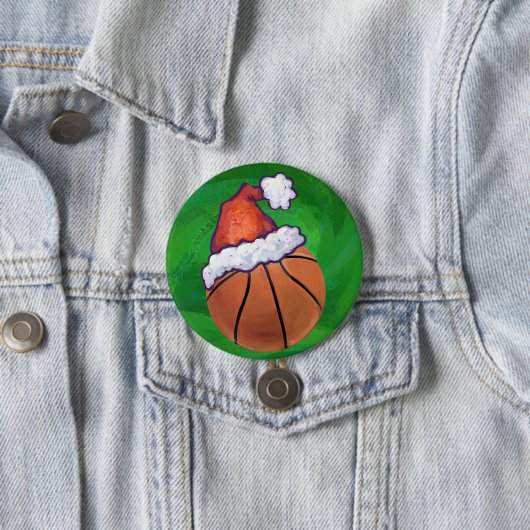 Santa Hat Basketball over Groen Ronde Button 7,6 Cm (In situ)