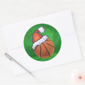 Santa Hat Basketball over Groen Ronde Sticker (Envelop)