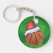 Santa Hat Basketball over Groen Sleutelhanger (Voorkant)