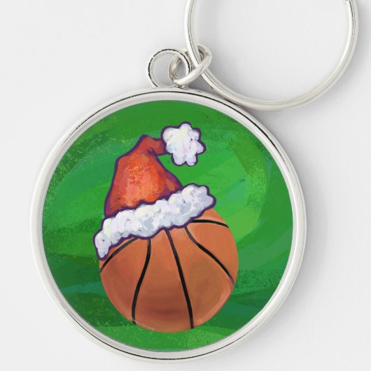 Santa Hat Basketball over Groen Sleutelhanger (Voorkant)