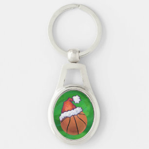 Santa Hat Basketball over Groen Sleutelhanger