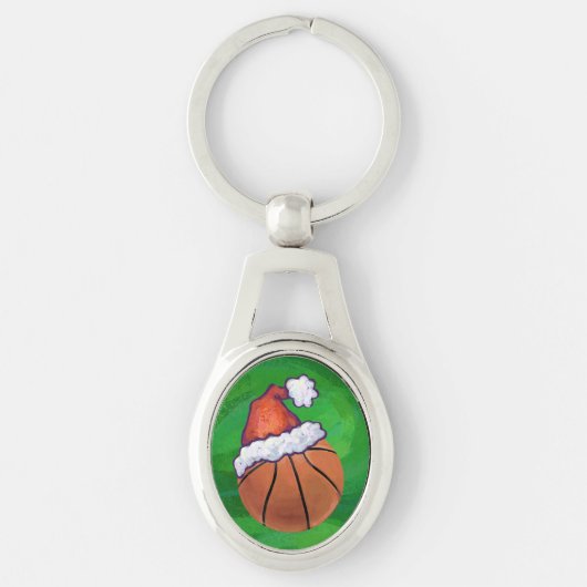 Santa Hat Basketball over Groen Sleutelhanger (Voorkant)