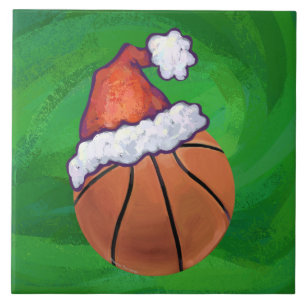 Santa Hat Basketball over Groen Tegeltje