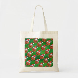 Santa Hat Basketball over Groen Tote Bag