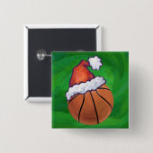 Santa Hat Basketball over Groen Vierkante Button 5,1 Cm (Voorkant /achterkant)