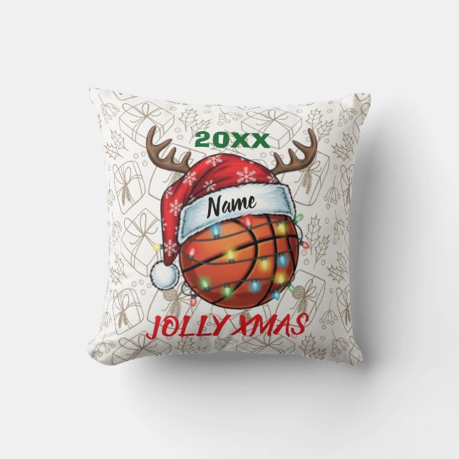  Santa Hat Basketball Reindeer Christmas Fun Sport Kussen (Voorkant)