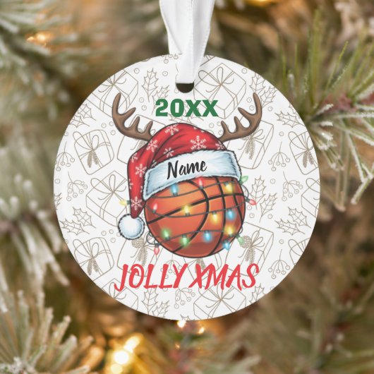  Santa Hat Basketball Reindeer Christmas Fun Sport Ornament (Boom)