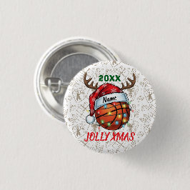  Santa Hat Basketball Reindeer Christmas Fun Sport Ronde Button 3,2 Cm