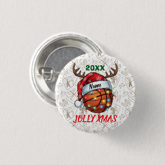 Santa Hat Basketball Reindeer Christmas Fun Sport Ronde Button 3,2 Cm