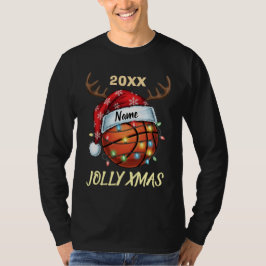  Santa Hat Basketball Reindeer Christmas Fun Sport T-shirt