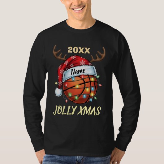  Santa Hat Basketball Reindeer Christmas Fun Sport T-shirt (Voorkant)