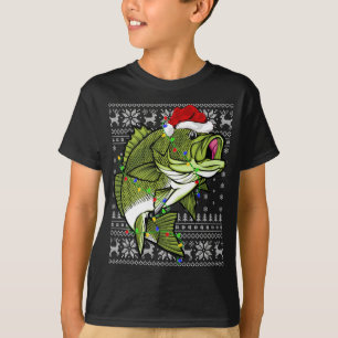 Santa Hat Bass Fish Xmas licht lomp. T-shirt