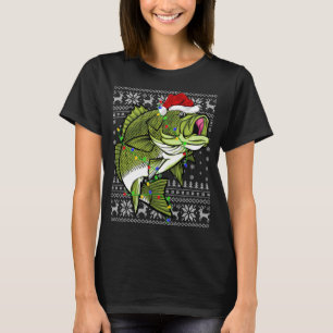 Santa Hat Bass Fish Xmas licht lomp. T-shirt