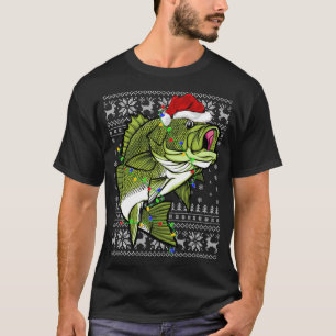 Santa Hat Bass Fish Xmas licht lomp. T-shirt