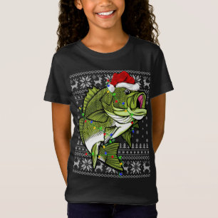 Santa Hat Bass Fish Xmas licht lomp. T-shirt