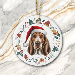 Santa Hat Basset Hound Dog Christmas Afbeeldingen  Keramisch Ornament
