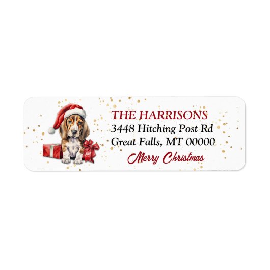 Santa Hat Basset Hound Puppy Cadeaus Etiket (Voorkant)