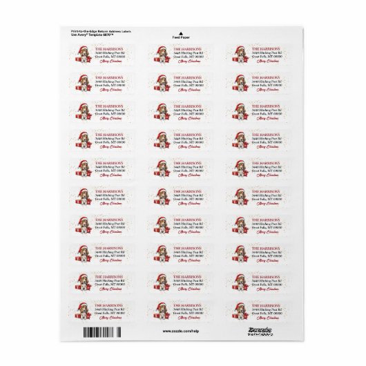 Santa Hat Basset Hound Puppy Cadeaus Etiket (Full Sheet)