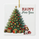 Santa Hat Basset Hound Puppy Kerstboom Keramisch Ornament (Achterkant)
