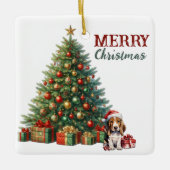 Santa Hat Basset Hound Puppy Kerstboom Keramisch Ornament (Voorkant)