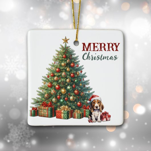 Santa Hat Basset Hound Puppy Kerstboom Keramisch Ornament