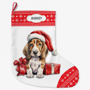 Santa Hat Basset Hound Puppy Sneeuwvlok Border Grote Kerstsok