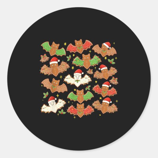 Santa Hat Bat Soky Christmas Gingerbread Bats Xmas Ronde Sticker (Voorkant)