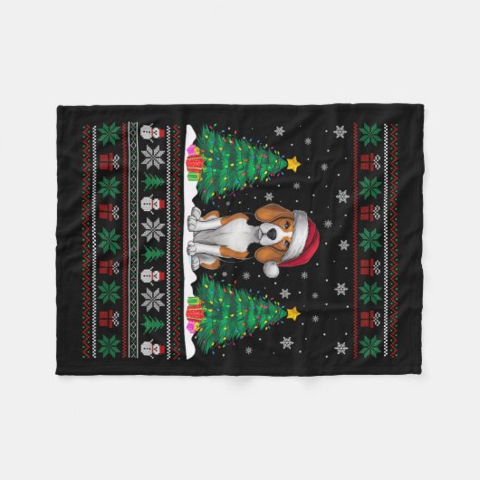 Santa Hat Beagle Dog Kerstboom Lights Ugly Sw Fleece Deken (Voorkant (Horizontaal))