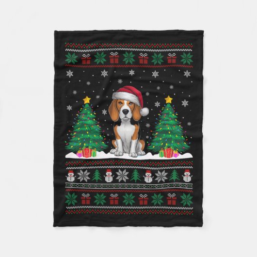 Santa Hat Beagle Dog Kerstboom Lights Ugly Sw Fleece Deken (Voorkant)