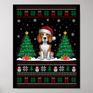 Santa Hat Beagle Dog Kerstboom Lights Ugly Sw Poster