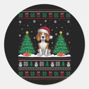 Santa Hat Beagle Dog Kerstboom Lights Ugly Sw Ronde Sticker